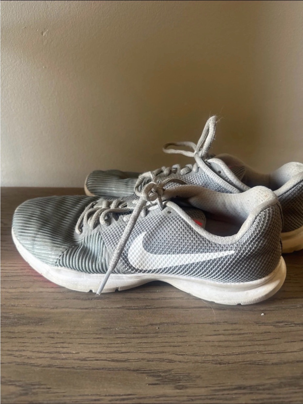 Nike Women's Light Gray Mesh Training Sneakers with White Swoosh